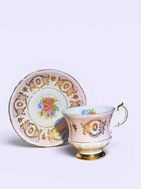 PARAGON Pink Gold Teacup Saucer | Floral Fine Bone China England Vintage
